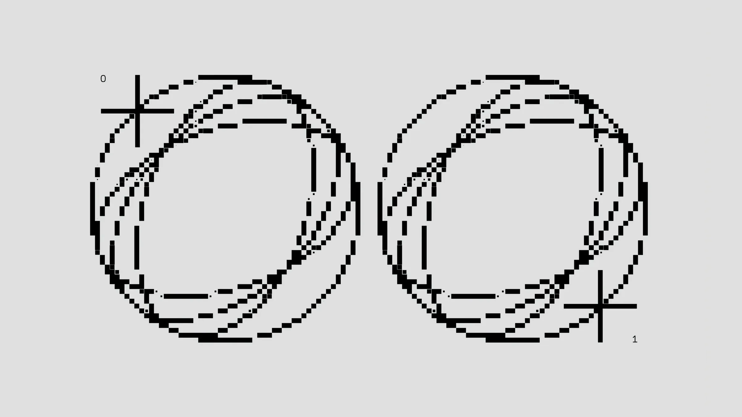 Two overlapping spheres marked 0 and 1, drawn as intersecting orbital paths.